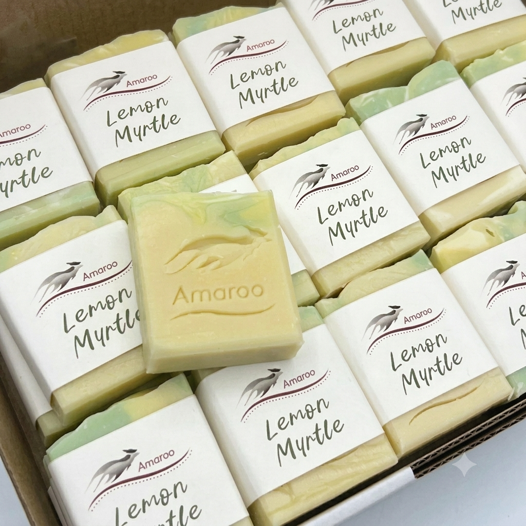 Handmade soap with a debossed logo stamp