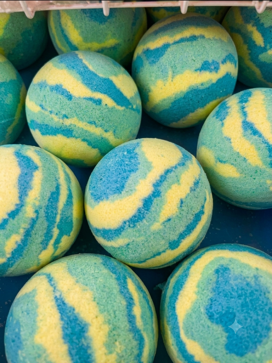 Shrink wrapped bath bombs in a gift set