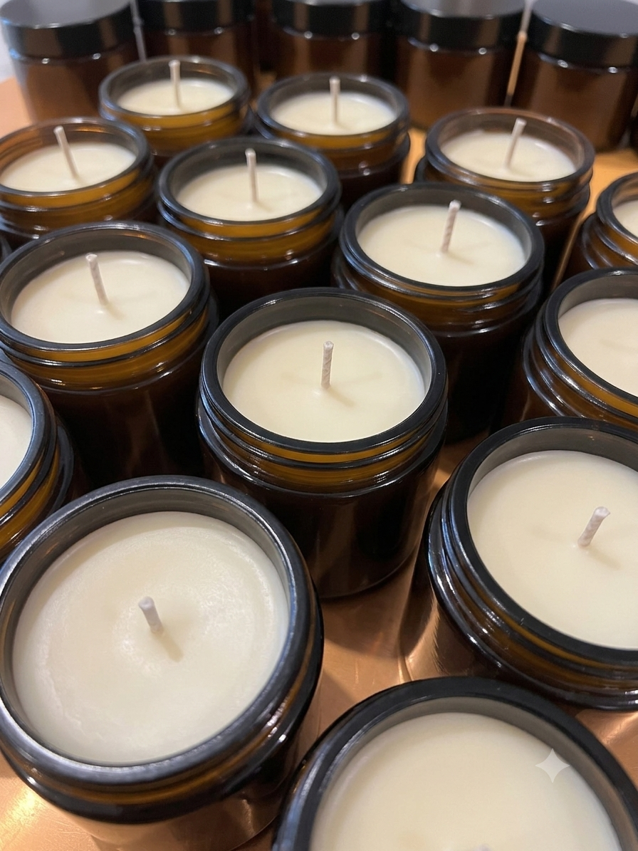 Hand-poured candle in a glass vessel