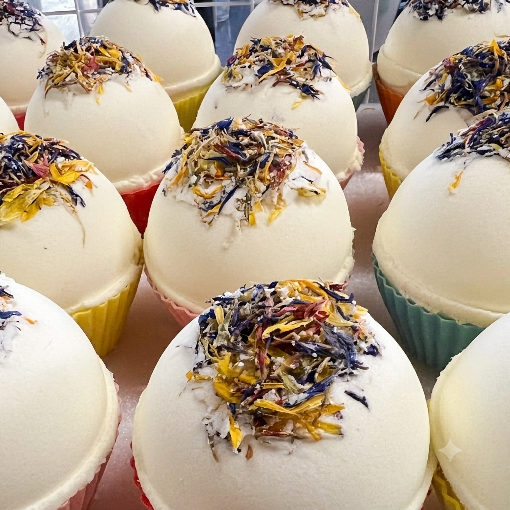 Colourful handmade bath bombs